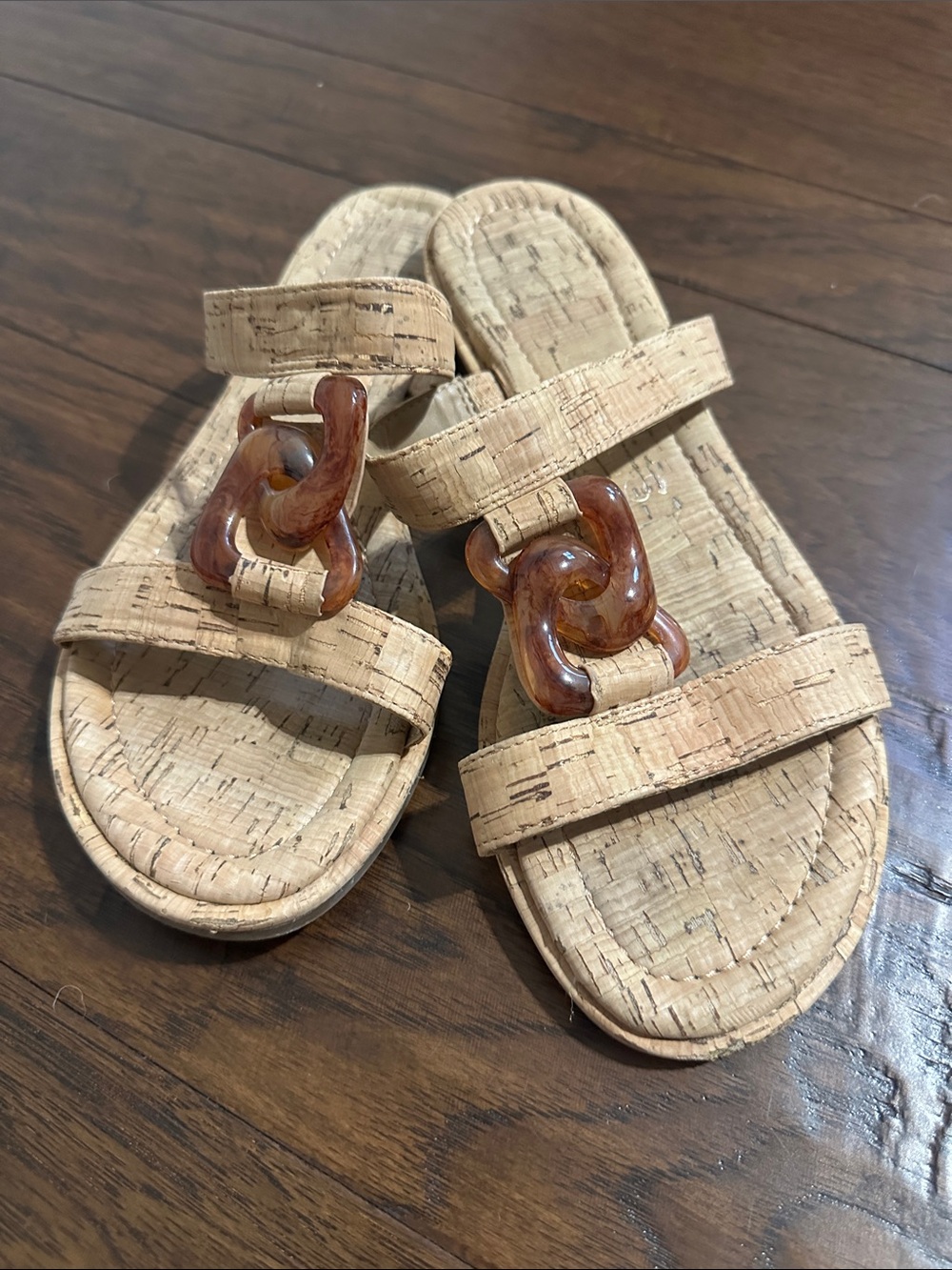 Aerosoles Cork Slide Sandals with Amber Chain Accent